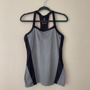 Gray workout tank top with pink details